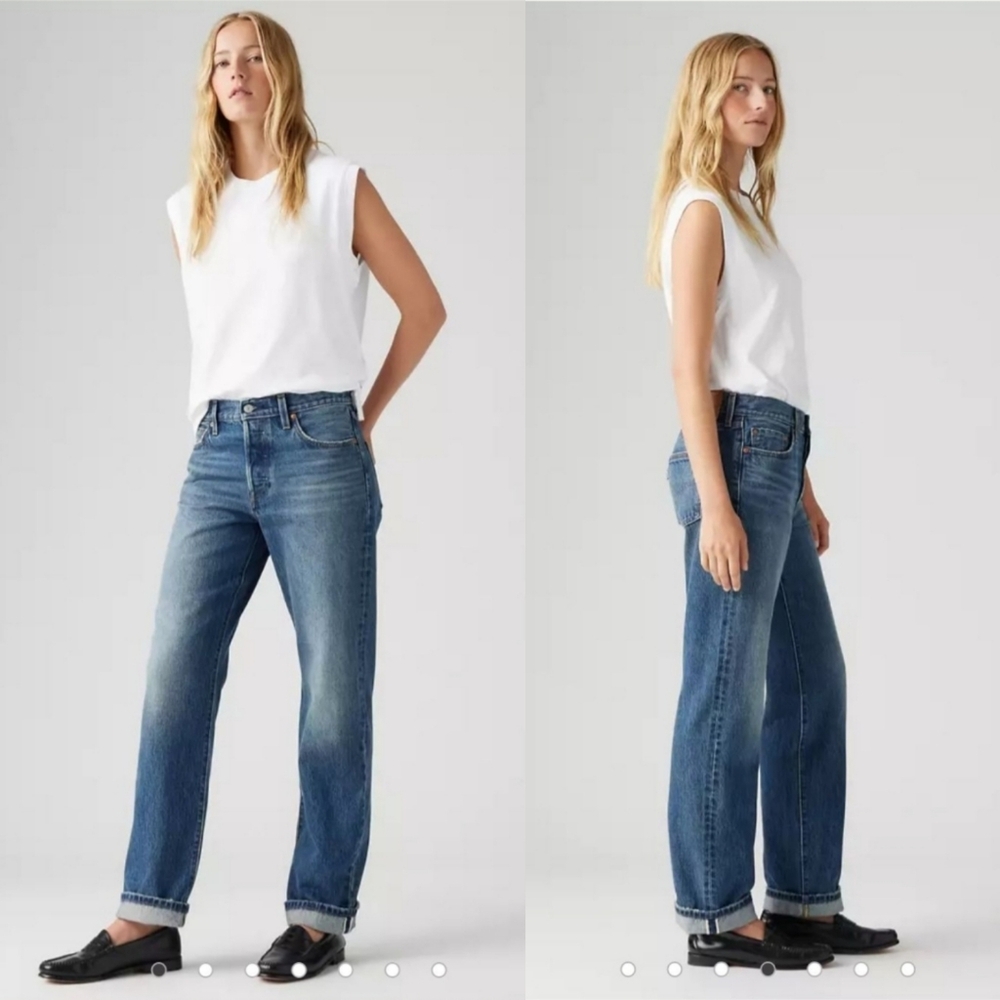 Levi's 501 90s Selvedge Jeans Premium Dark Wash Mid Rise Loose Straight 29x30